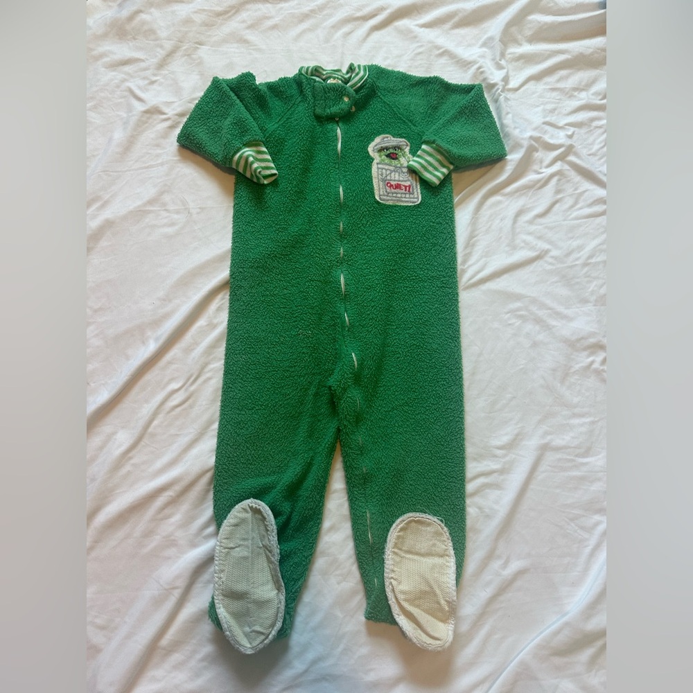 Vintage Sesame Street Green Fleece One-Piece Footed Pajamas